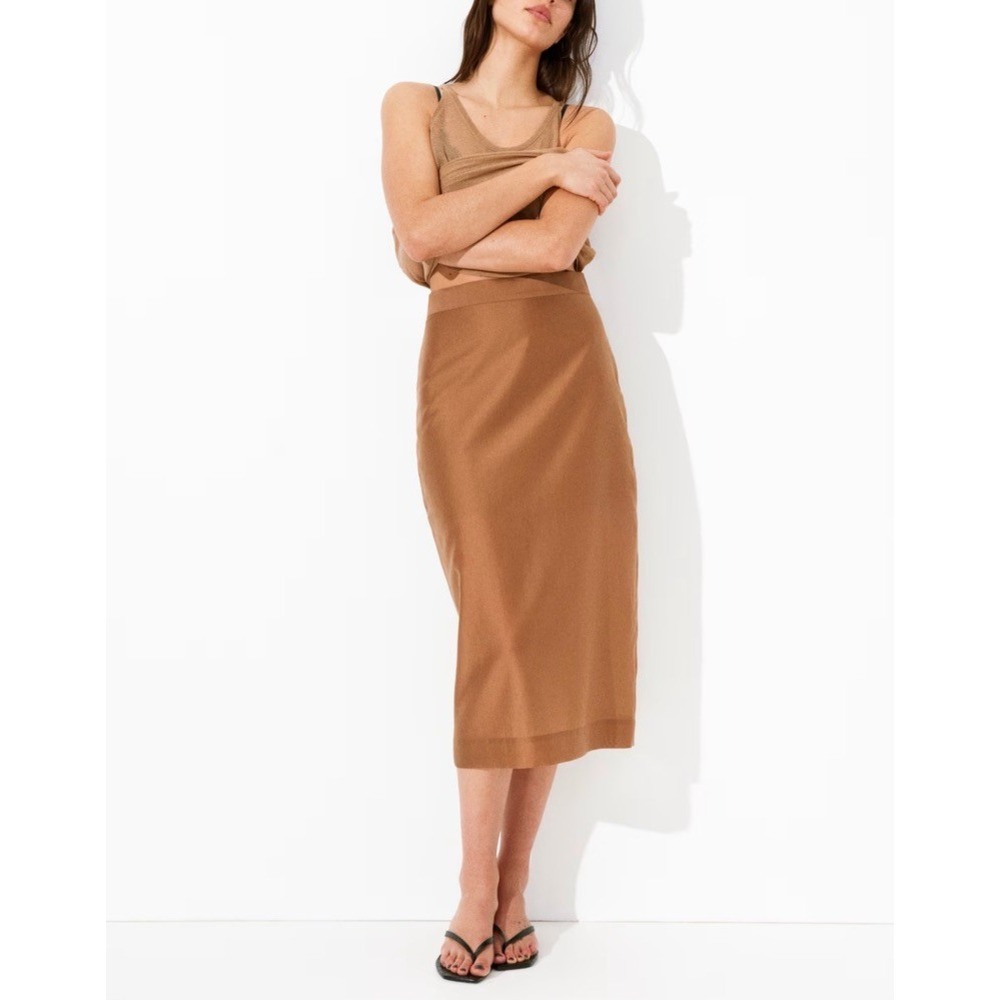 H&M Lyocell Blend Pencil Skirt Womens 6 Brown Semi Sheer Midi High Waist NEW